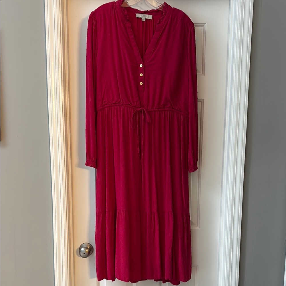 LOFT Deep Pink Long Sleeve Dress